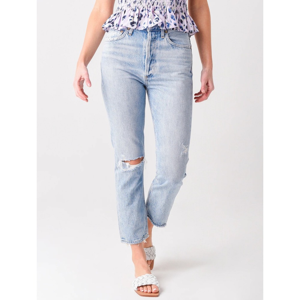 AGOLDE Riley High Rise Straight Crop Jeans in‎ Shatter Womens 25 Light Wash